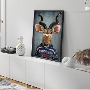 Affiche encadrée antilope élégante au pull graphique Affiche + cadre en métal - Noir