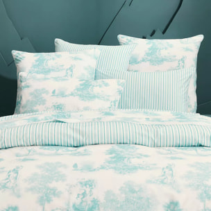 Housse de couette percale de coton imprimé bleu Poesie aqua