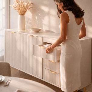 Madia Soggiorno Con 2 Ante e 3 Cassetti Credenza Salvaspazio Design Moderno Elegante Per Soggiorno Camera Con Piedini Slanciati 163 x 81 x 38 Cm Beige