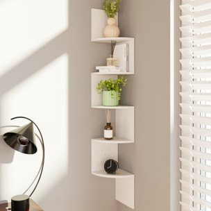 Libreria Angolare Scaffale 5 Ripiani Legno MDF Mensole Espositive da Parete Design Moderno Elegante Casa Soggiorno Salotto Studio 123x20x20 cm Bianco