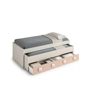Cama doble juvenil + estante Nube Blanco Alpes - Rosa