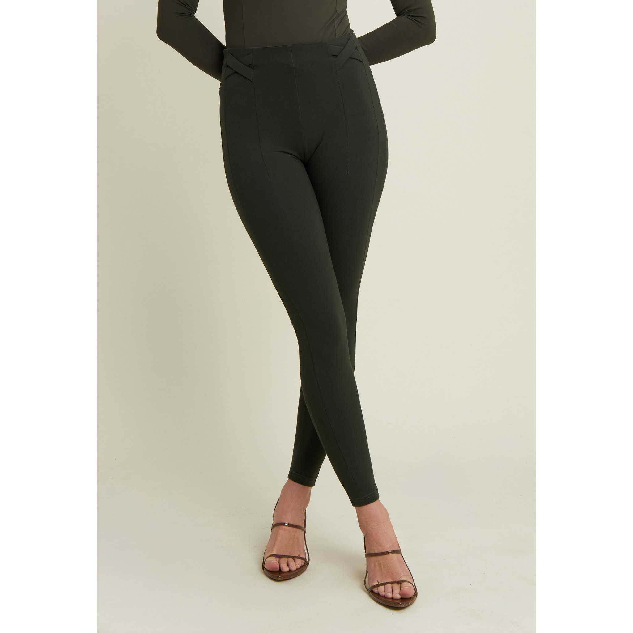 Pantaloni super skinny vita alta bande incrociate