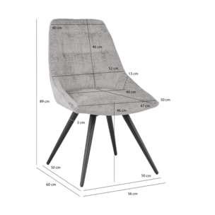 Chaise rotative 180° en tissu doux et pieds en métal noir - TOINOU