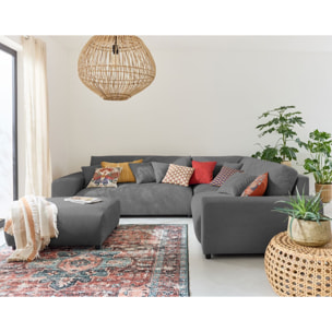 Garance - canapé modulable d'angle droit - 5 places - en velours côtelé - Gris foncé