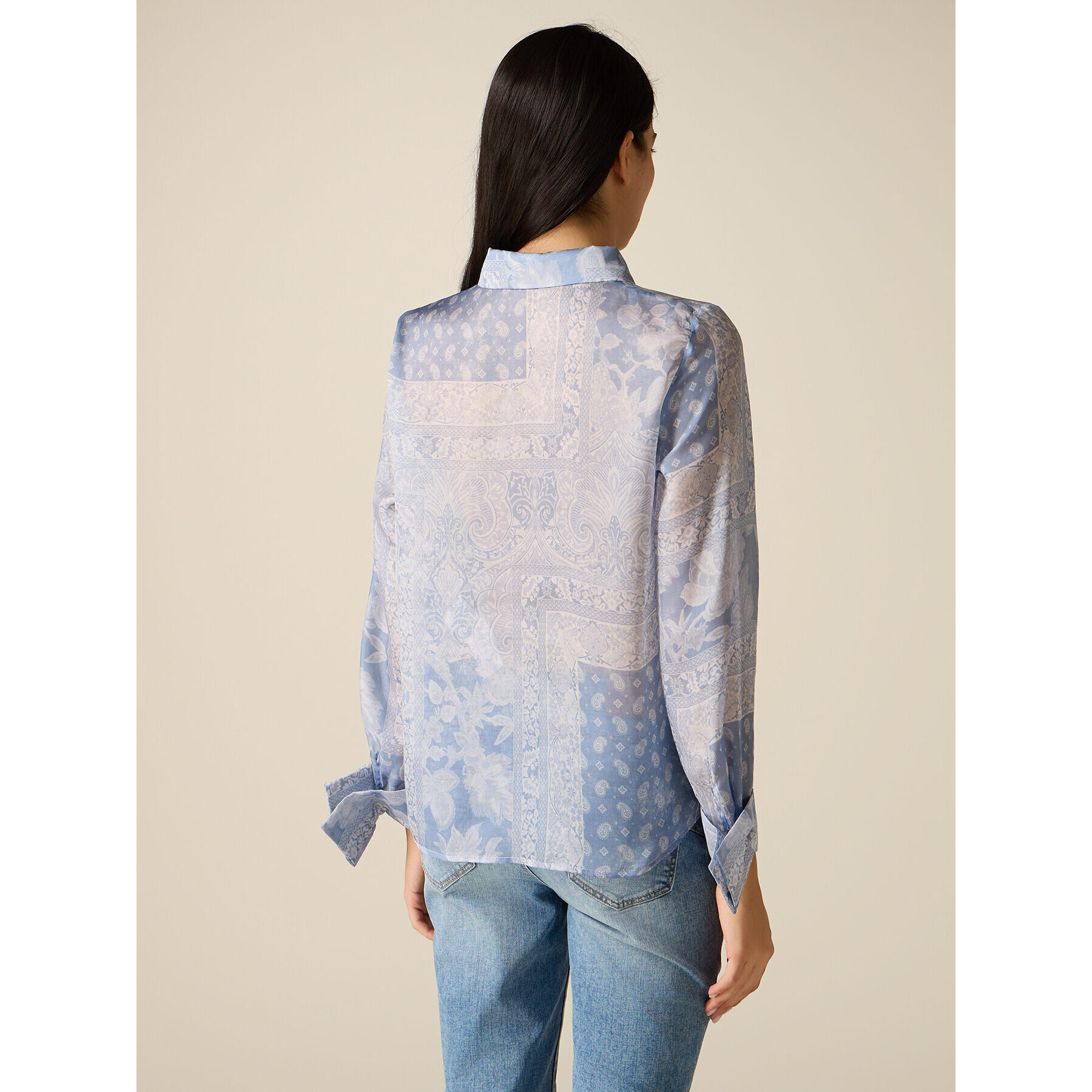 Oltre - Camisa de raso estampado pañuelo - Light - blue