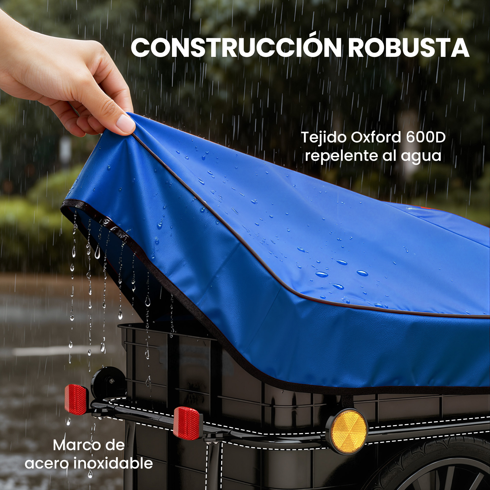 Remolque de Bicicleta para Carga 40 kg, Carro de Mano con Cubierta de Tela Oxford Impermeable, Reflectores, Marco de Acero y Asas para Transporte de Equipaje, 144x59x80 cm, Azul