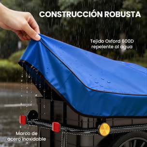 Remolque de Bicicleta para Carga 40 kg, Carro de Mano con Cubierta de Tela Oxford Impermeable, Reflectores, Marco de Acero y Asas para Transporte de Equipaje, 144x59x80 cm, Azul