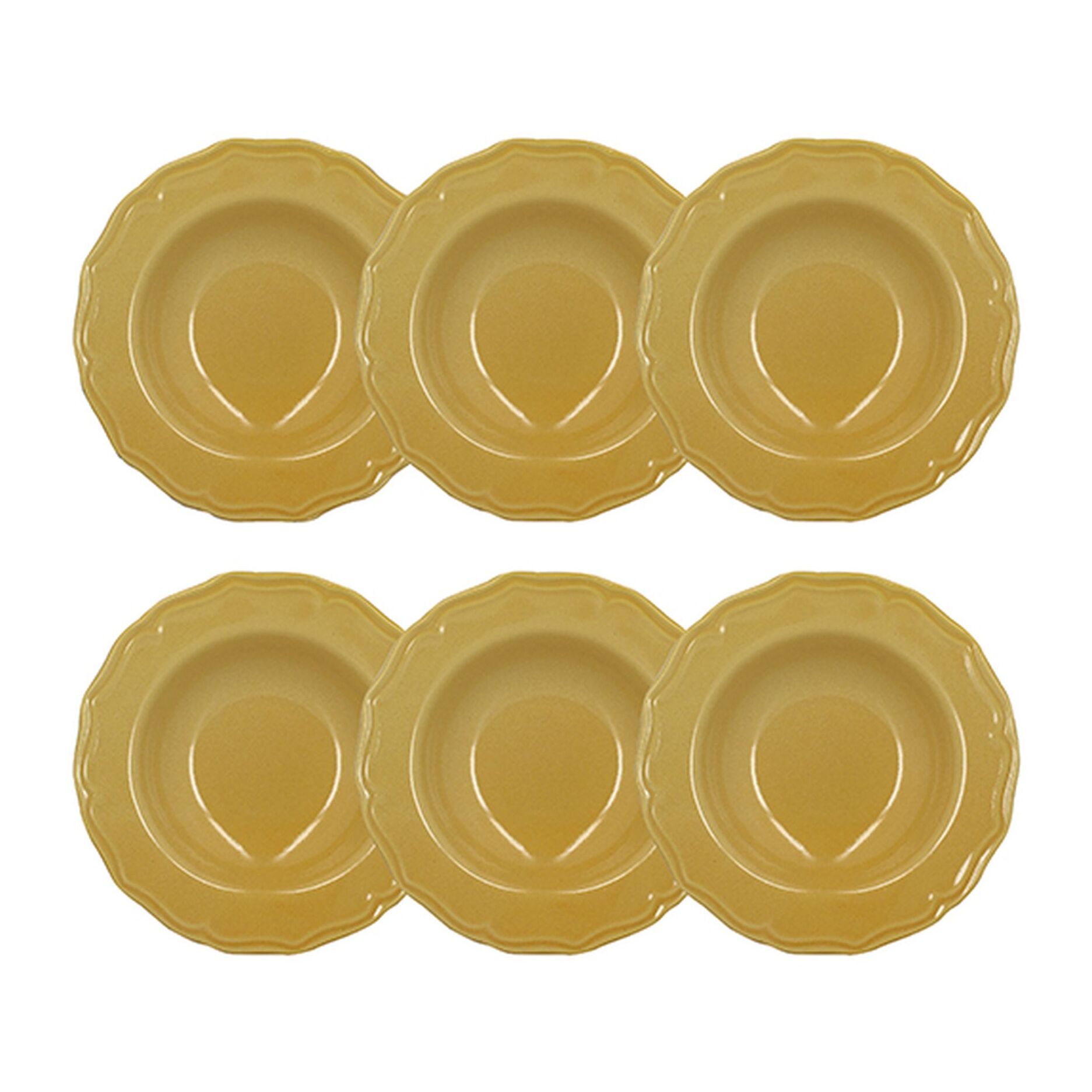 Lot de 6 assiettes creuses 23,5cm en grès jaune SIGNATURE