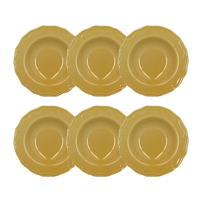 Lot de 6 assiettes creuses 23,5cm en grès jaune SIGNATURE