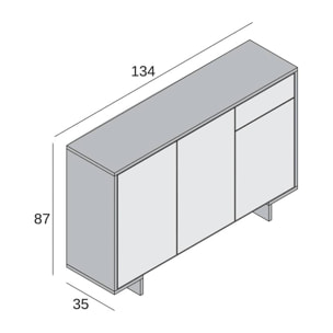 Credenza Dbakayok, Madia da salotto, Buffet da soggiorno a 3 ante e 1 cassetto, 100% Made in Italy, 134x35h87 cm, Marrone e Noce