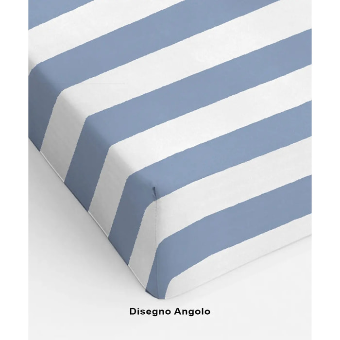 Lenzuolo Inferiore Angolare POIS AZZURRO 100% Cotone e Made in Italy a righe retrò