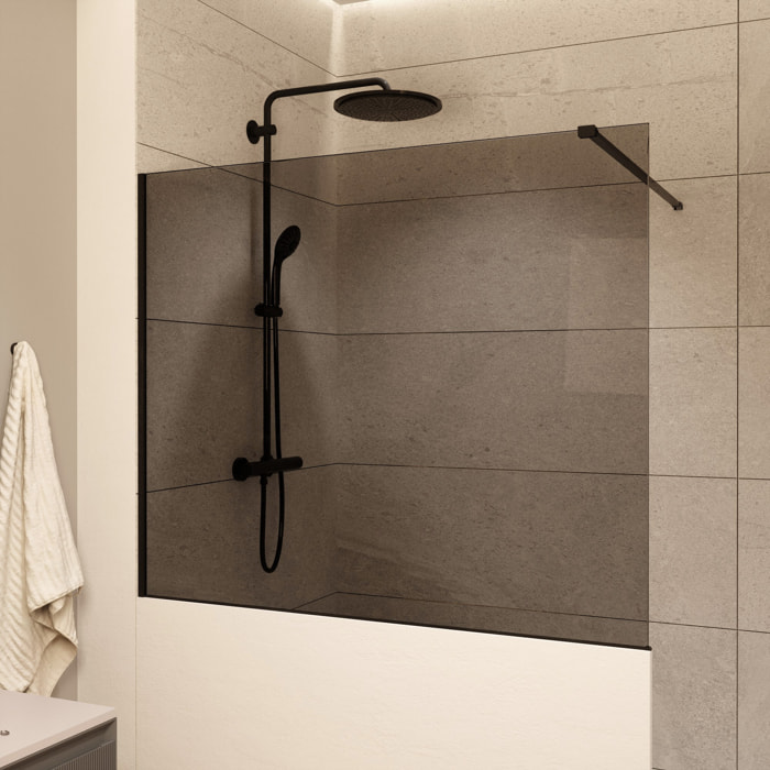 Pare-muret 120x100cm Paroi en verre Crystal Glass® 8 mm anticalcaire, avec bras et profilés noir mat (SATBWIS120KSPRC)