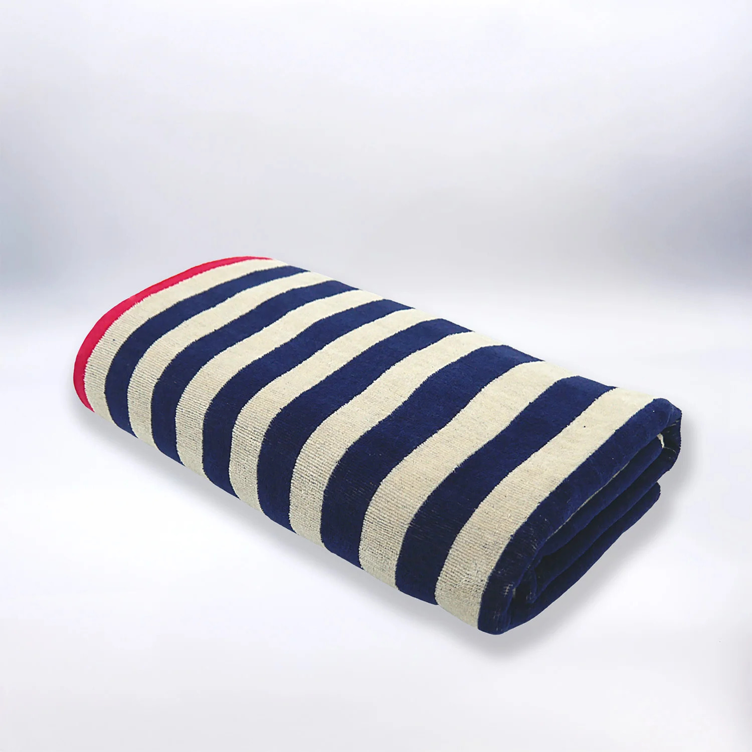 Serviette de plage éponge velours Jacquard Bleu 90x170 400g/m² - Ankuri