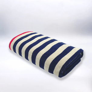 Serviette de plage éponge velours Jacquard Bleu 90x170 400g/m² - Ankuri