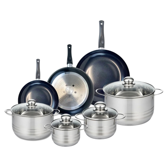Ensemble de 3 Poêles de cuisson 20, 24 et 28 cm et 4 faitouts 14, 16, 20 et 24 cm Elo Prima Brillant