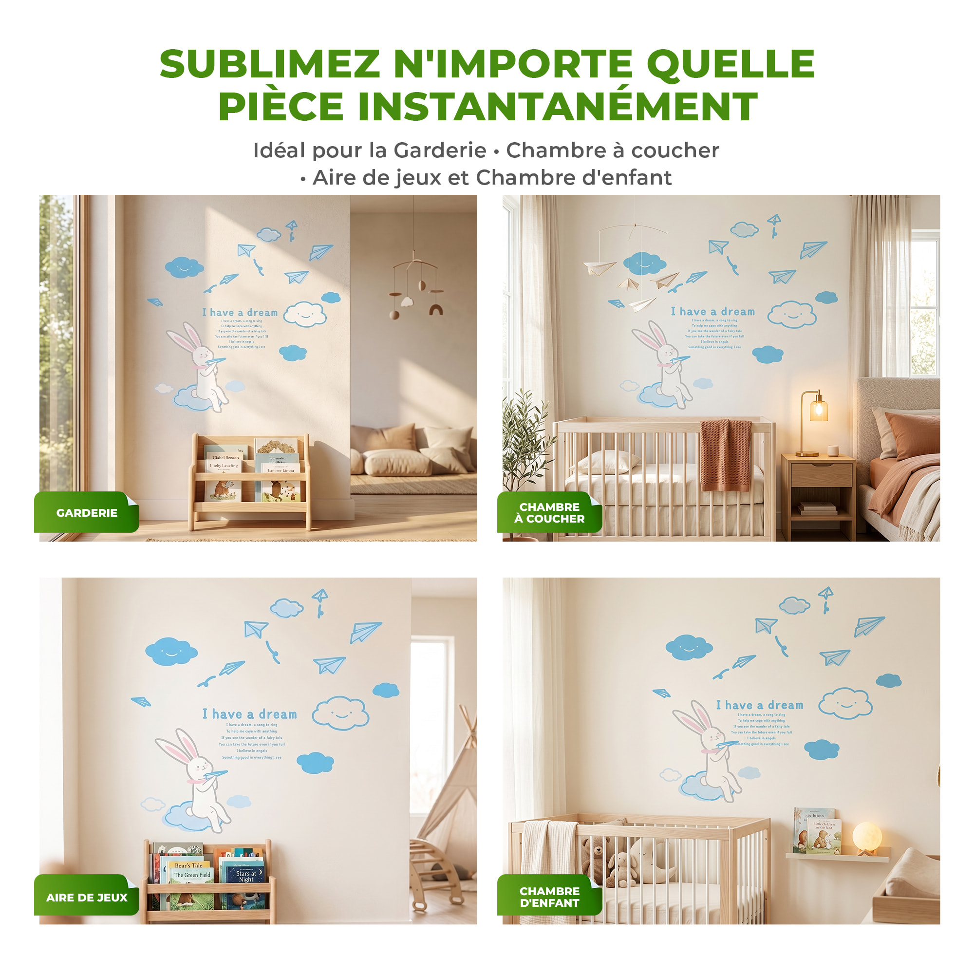 Stickers Muraux décoration adhésifs Lapin I have a dream