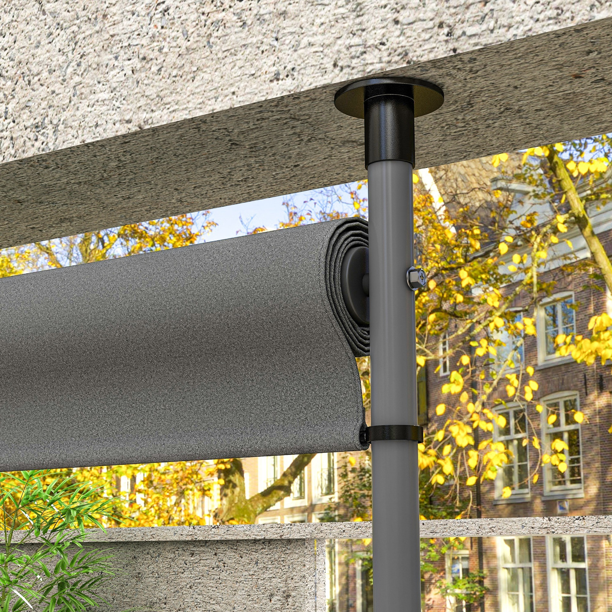 Store extérieur sur pied store manuel rétractable enroulable réglable dim. 1,5 x 2,2-3,1 m avec manivelle métal alu. polyester gris foncé
