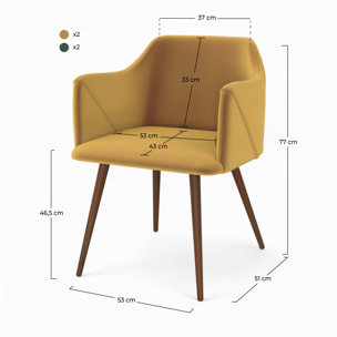 Pack 4 chaises en velours jaune et vert - Daisy