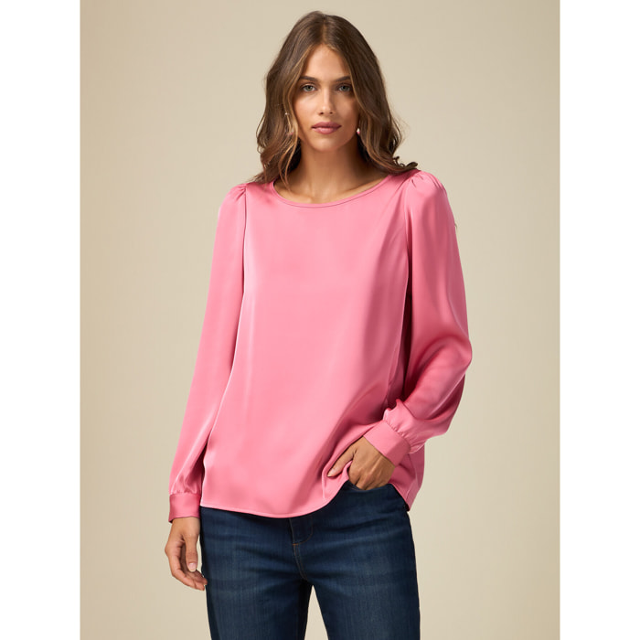 Oltre - Blusa bimateria de mangas largas - Rosa