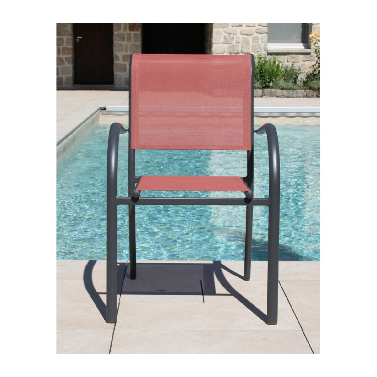 Ensemble table et chaises de jardin  - gris et terracotta - HONFLEUR XL SPC BEZIERS ardoise