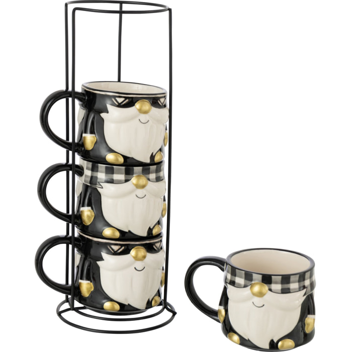 J-Line mug Père Noël Dolomie - céramique - noir/blanc - boîte de 4