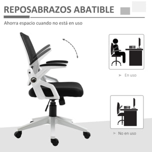 Silla de Oficina Ergonómica Silla de Juvenil con Altura Ajustable Reposabrazos Abatibles Soporte Lumbar y Respaldo Malla Transpirable 61x61x94-104 cm Negro