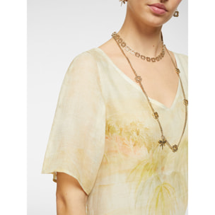 Elena Mirò - Vestido estampado con escote en pico - Beige