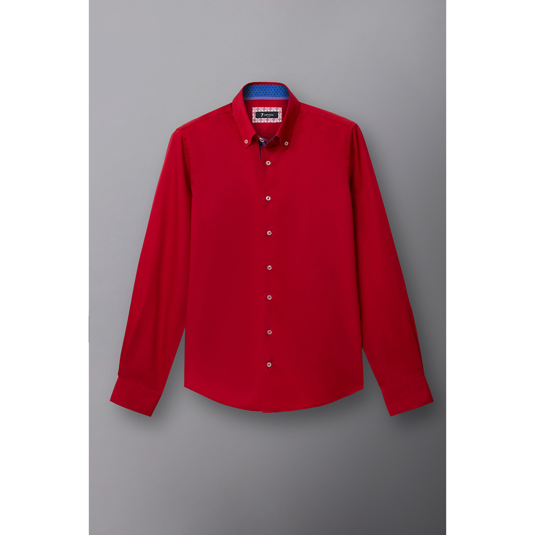 Camicia Uomo 2 Bottoni Button Down Slim Satin Unito Rosso