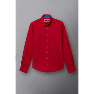 Camicia Uomo 2 Bottoni Button Down Slim Satin Unito Rosso