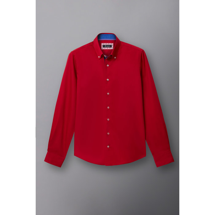 Camicia Uomo 2 Bottoni Button Down Slim Satin Unito Rosso