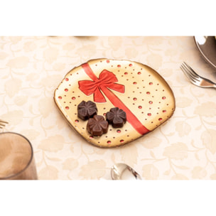 Lot de 6 Assiette plate dorée avec n?ud papillon rouge 21x21x2cm