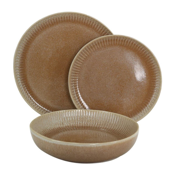Servizio di piatti in ceramica 18 pezzi marrone - Erika