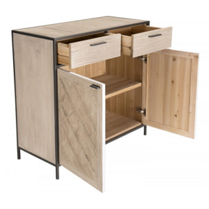 CLEMENCE - Buffet 2 portes 2 tiroirs bois Sapin et métal