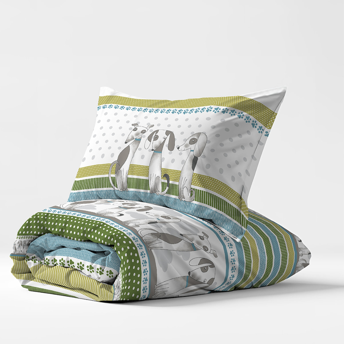 Parure copripiumino baubau verde 100% cotone