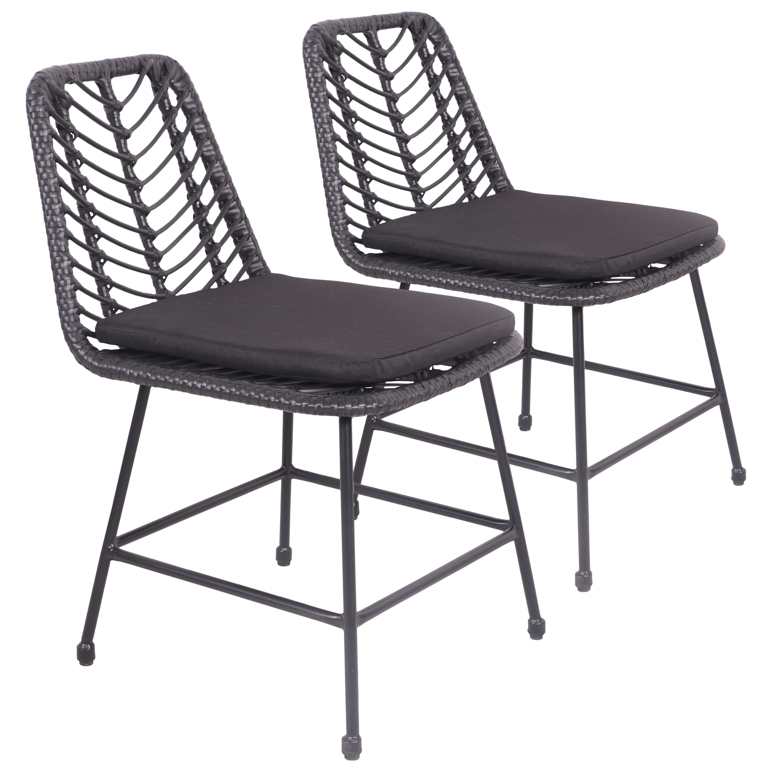 Lot de 2 chaises en rotin synthétique noires avec coussins OKA