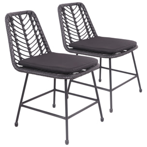 Lot de 2 chaises en rotin synthétique noires avec coussins OKA