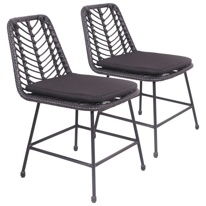 Lot de 2 chaises en rotin synthétique noires avec coussins OKA