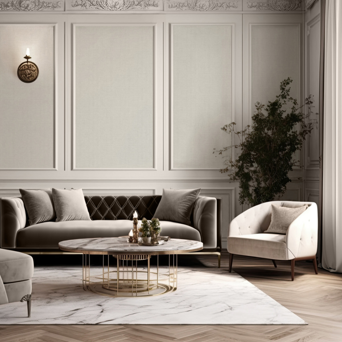 Papier peint uni effet toile jute taupe sable