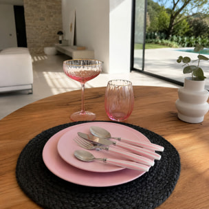 Ménagère à rayures blanc et rose en acier inoxydable 24 pièces