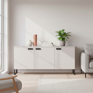 Madia con 3 Ante E Ripiani Interni Mobile Soggiorno Moderno In Melaminico Con Maniglie E Piedini Neri Per Sala da Pranzo 184 x 86 x 40 Cm Cashmere