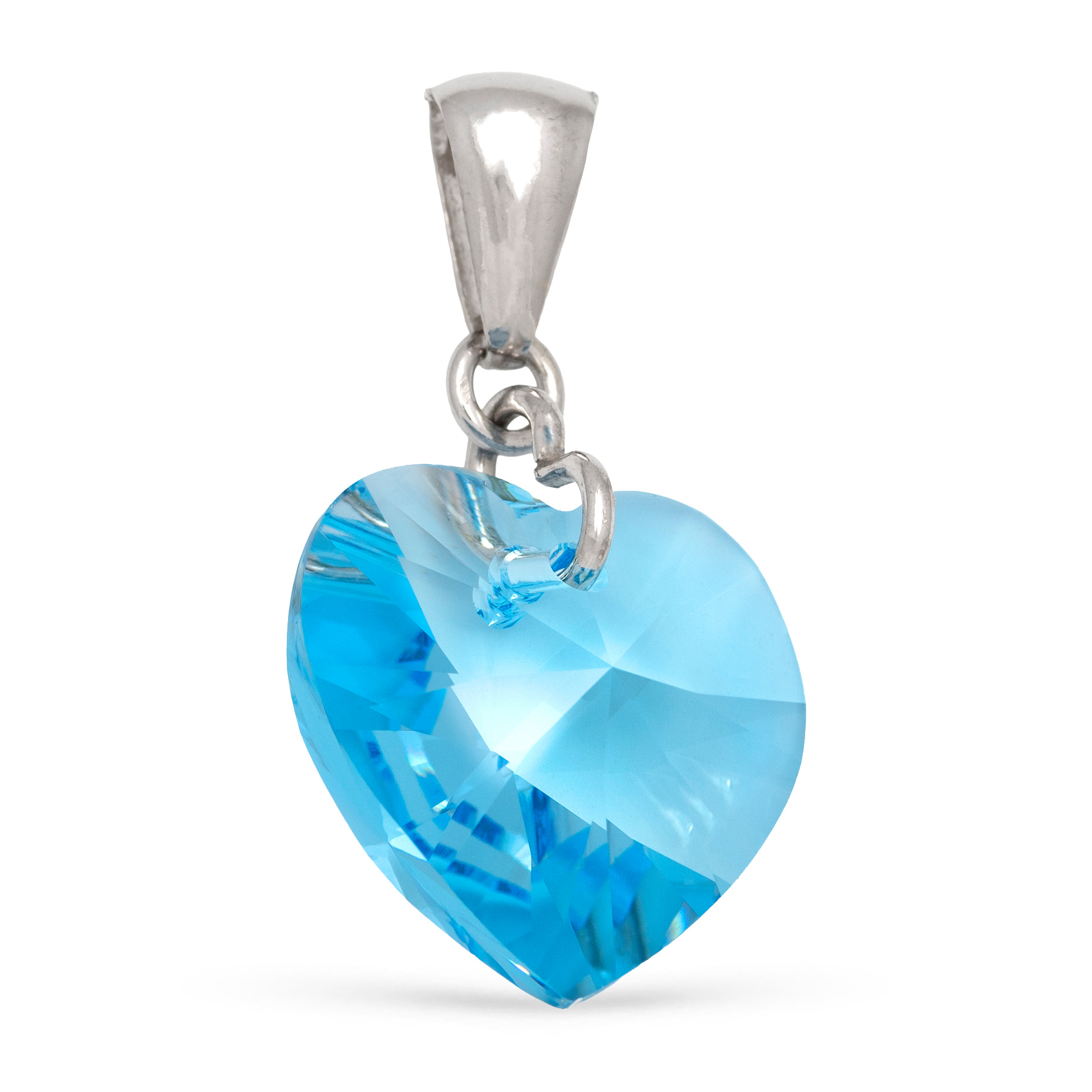 Colgante Plata de Ley 925. Corazón con brillante de piedra natural ornamental