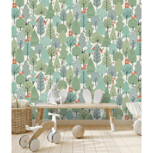 Papier peint enfant forêt animaux style scandinave
