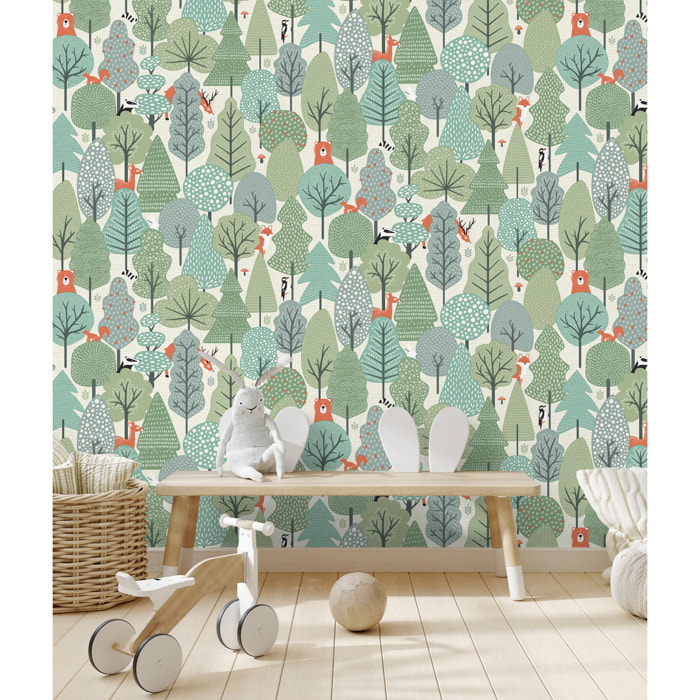 Papier peint enfant forêt animaux style scandinave
