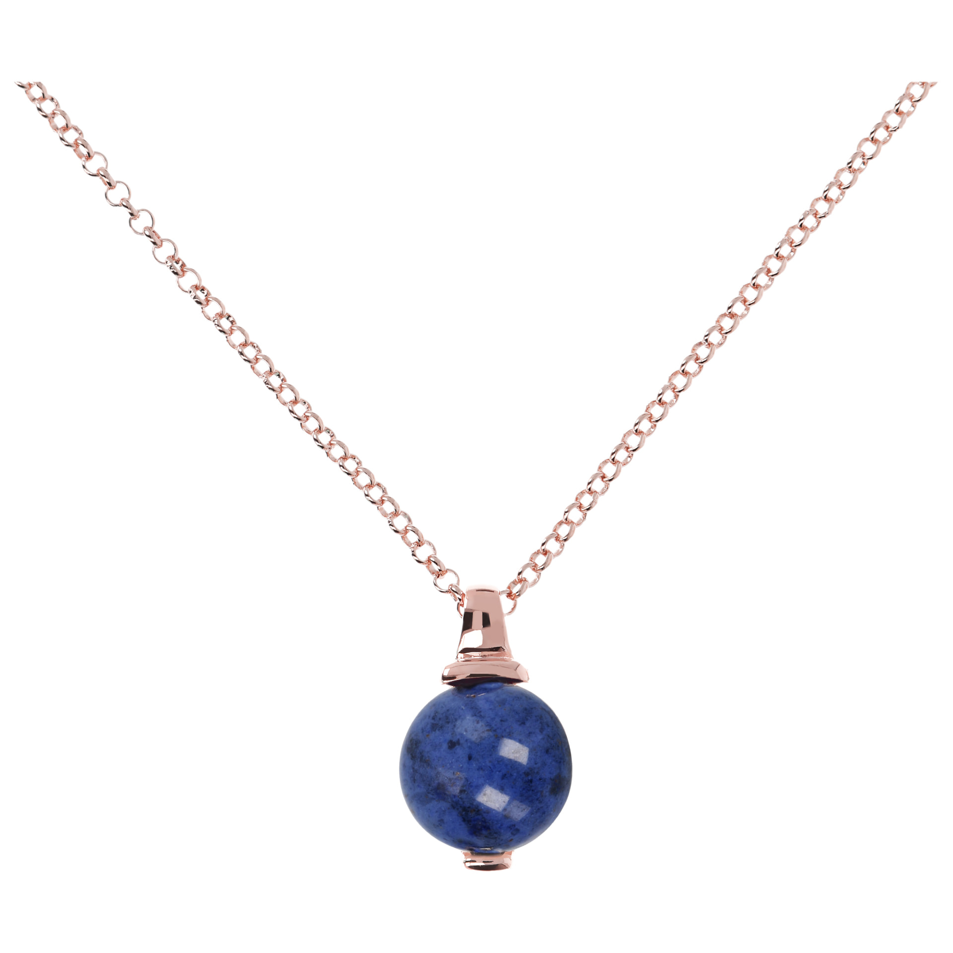 Collana Catena Rolo con Pendente a Sfera Piccola in Dumortierite Blu