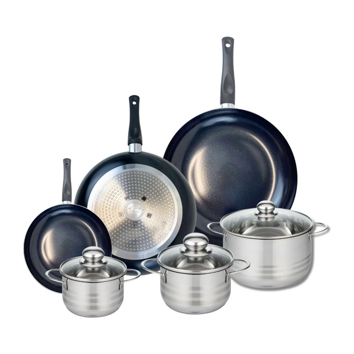Ensemble de 3 Poêles de cuisson 20, 28 et 32 cm et 3 faitouts 14, 16 et 20 cm Elo Prima Brillant