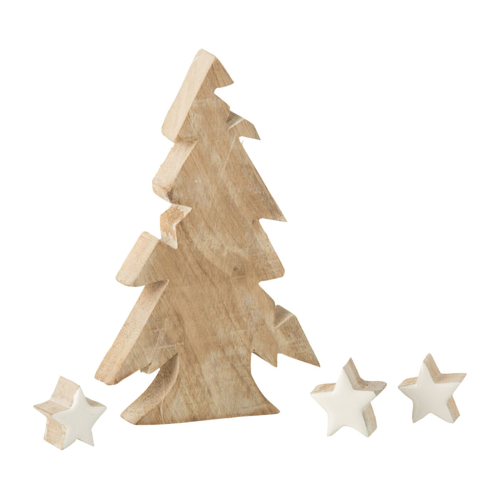 J-Line Sapin De Noel Etoile Bois De Manguier Blanc Wash/Blanc Medium