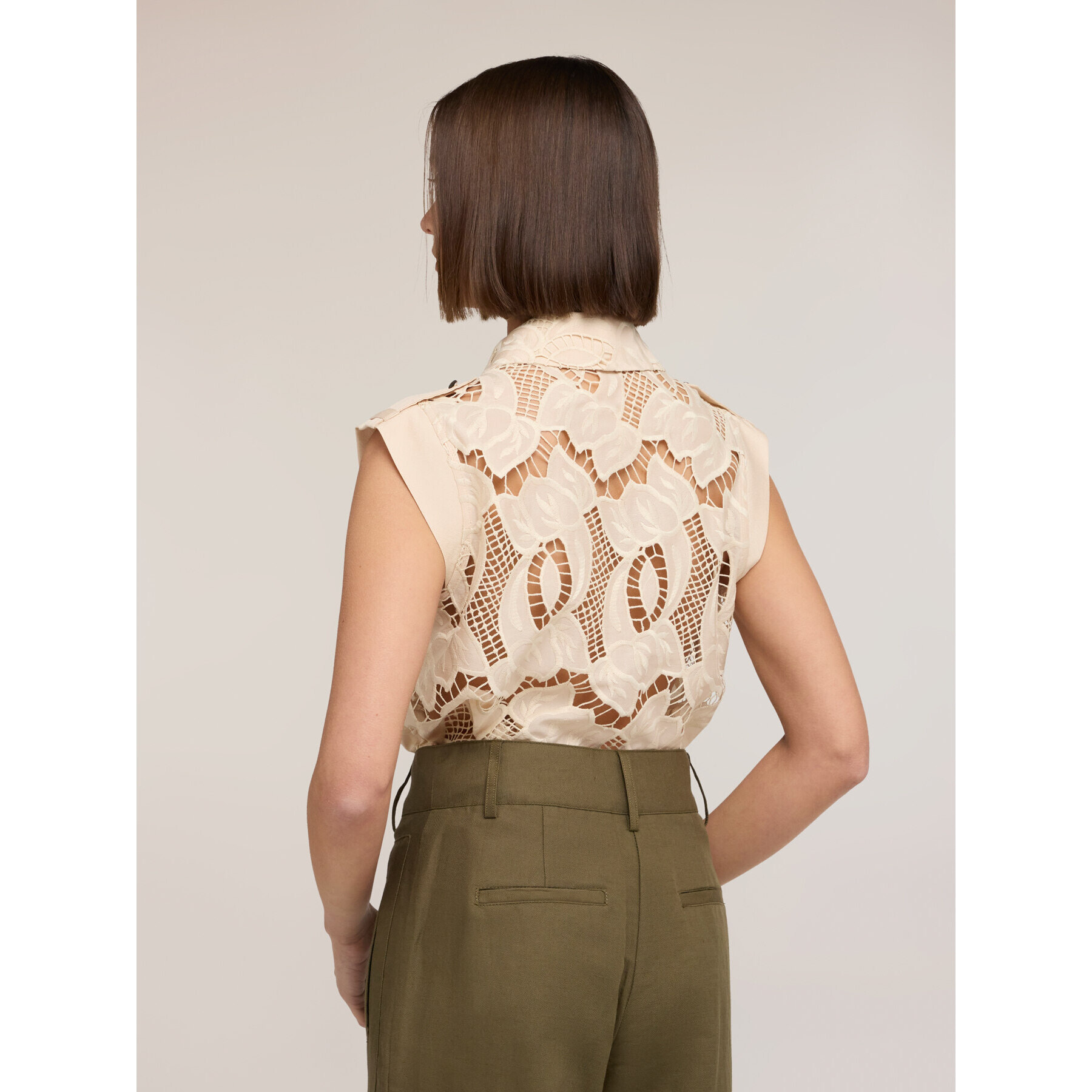 Motivi - Camicia senza maniche in sangallo - Beige