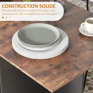 Table de cuisine rabattable - table à manger pliable 2-4 personnes - étagères, tiroir - noir effet bois