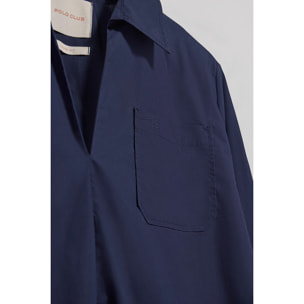 Blusa Solar blu marino in cotone con particolare ricamato