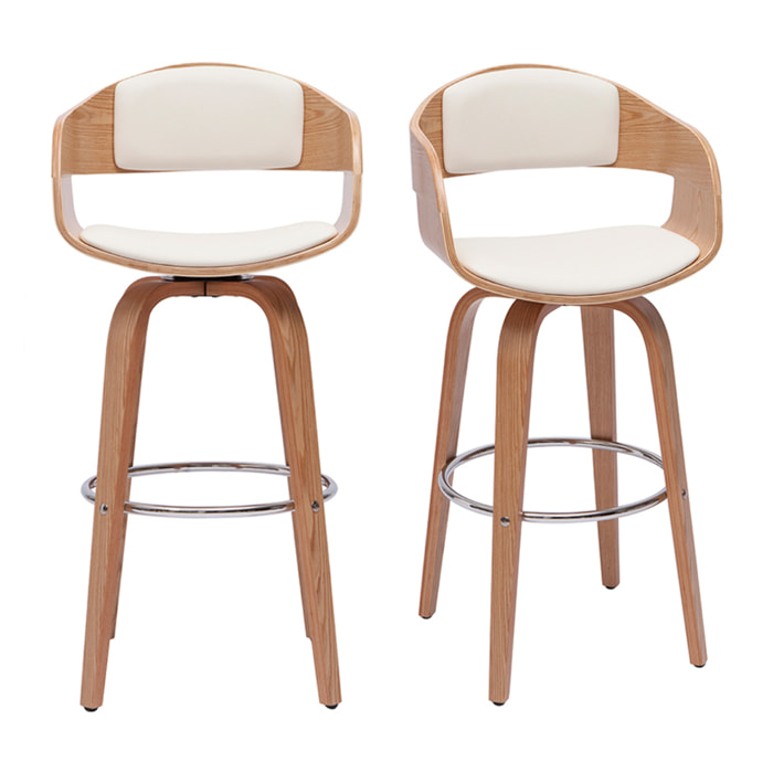 Tabourets de bar scandinaves pivotants 360° en bois clair H67.5 cm (lot de 2) GAO